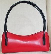 Handpicked from Florence, Italy Red Leather Curved Handbag with Black Accent 202//213